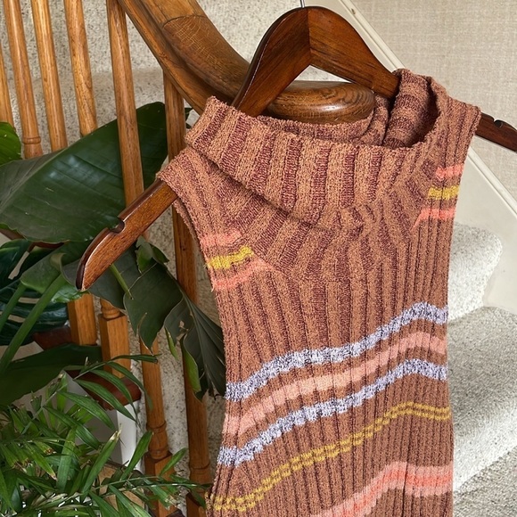 Free People Edith Striped Brown Sleeveless Sweater Vest - Picture 4 of 11